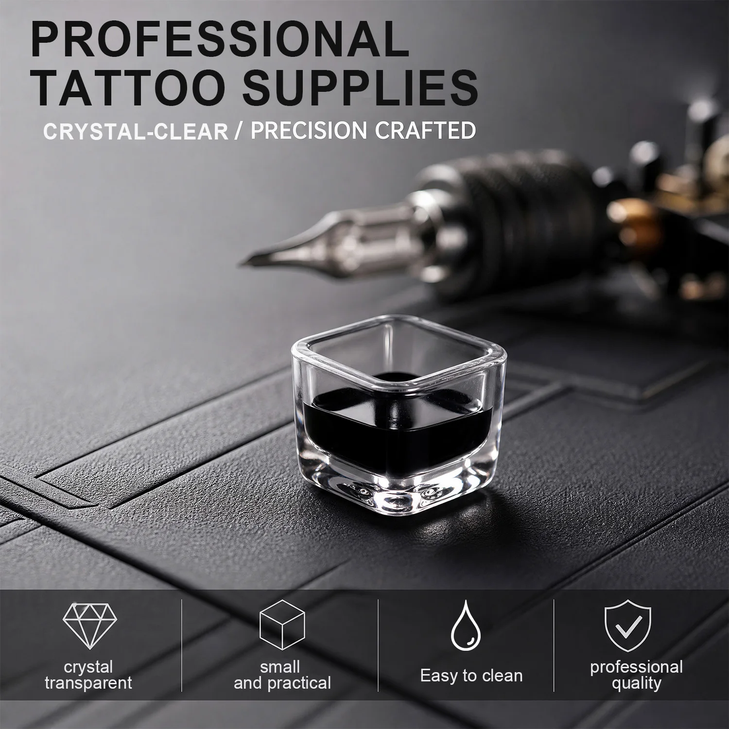 Crystal‑Clear Square Tattoo Pigment Cups Reusable Acrylic Tattoo Ink Holder Stable For Tattoo Studio PMU Tattoo Artist Supplies
