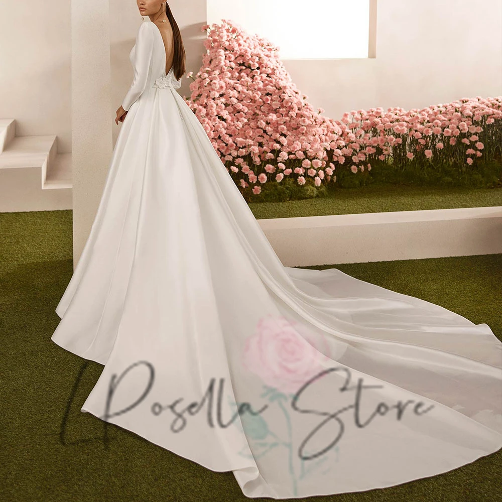 

LRosella Элегантное свадебное бальное платье трапециевидной формы с открытой спиной и 3D цветами, с длинными рукавами и шлейфом, свадебное платье, платья de novia 2025