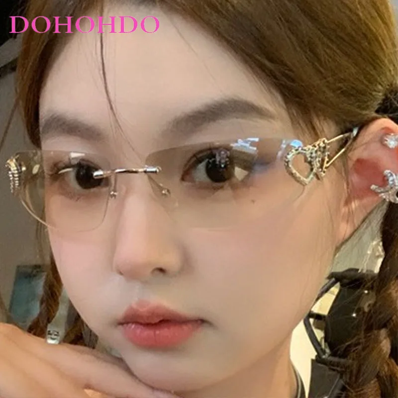 

Fashion Y2K Rimless Heart Woman Sunglasses Brand Designer Punk Men Sunglass Outdoor Sports Travel Male And Female Goggles UV400