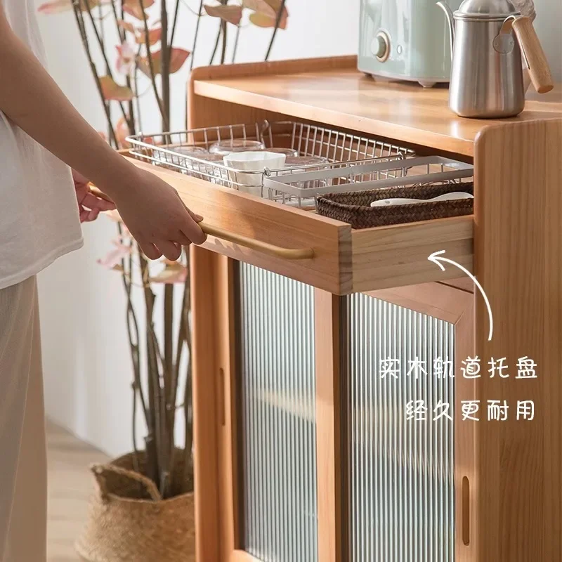 خزانة جانبية لتناول الطعام على الطراز الشمالي مصنوعة بالكامل من الخشب الصلب وخزانة شاي بسيطة لغرفة المعيشة مدمجة على الحائط الياباني #5