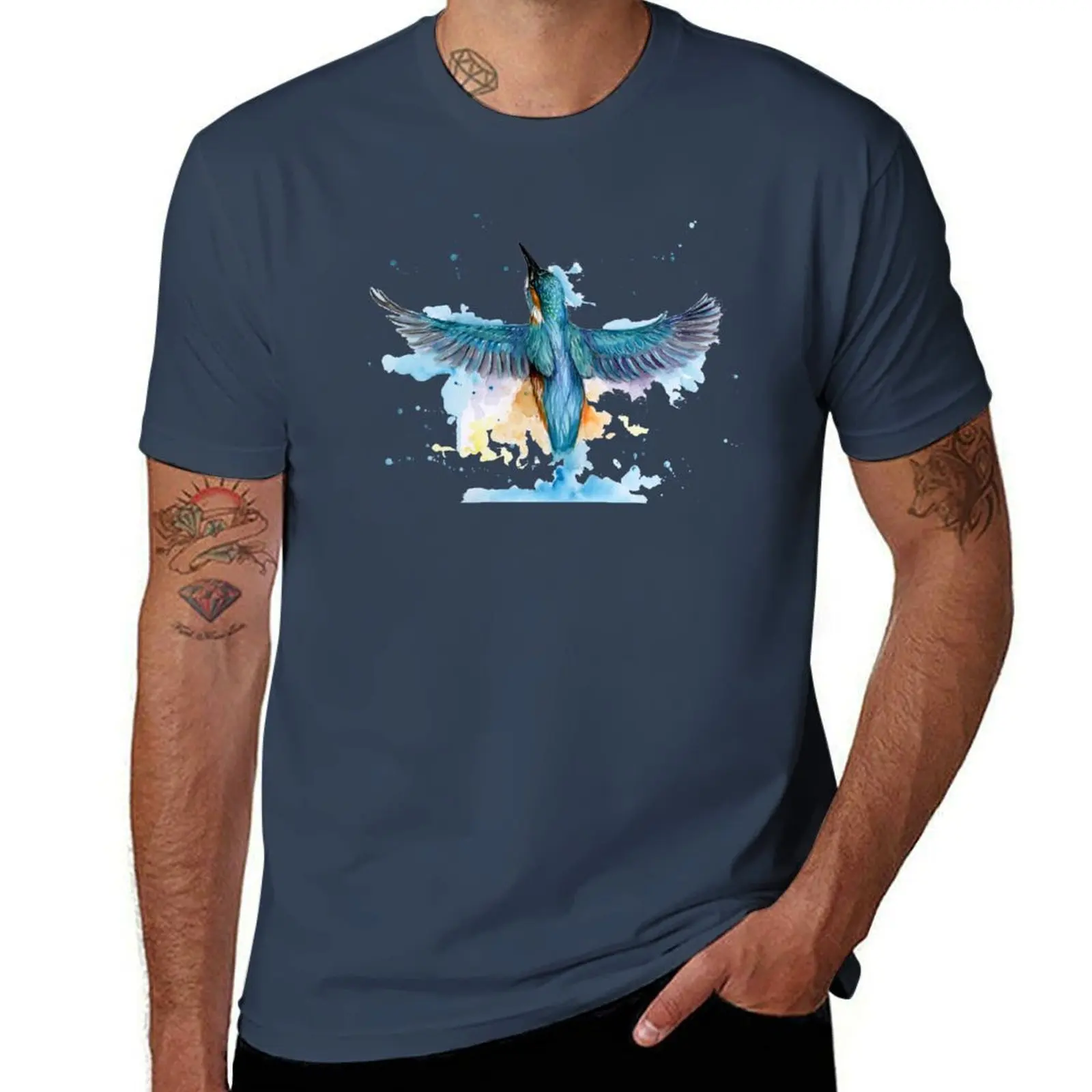 

Watercolour Kingfisher in flight T-Shirt Big Size Simple T-Shirt