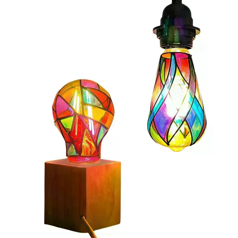 

1 шт. 4W 6W 120V Рождественская декоративная светодиодная лампа ST64 с ручной росписью, цветная, для спальни