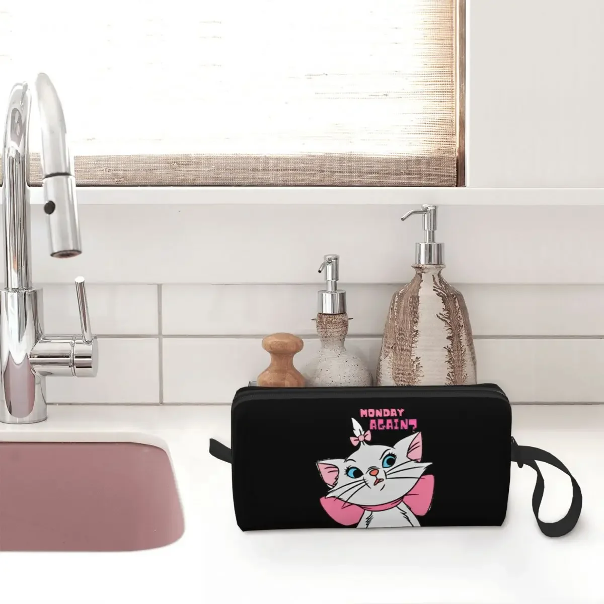 Marie Cat Aristocats Monday Again Makeup Bag Pouch Zipper Cute Cosmetic Bag Travel Toiletry Bag Organizer Storage Bag Large