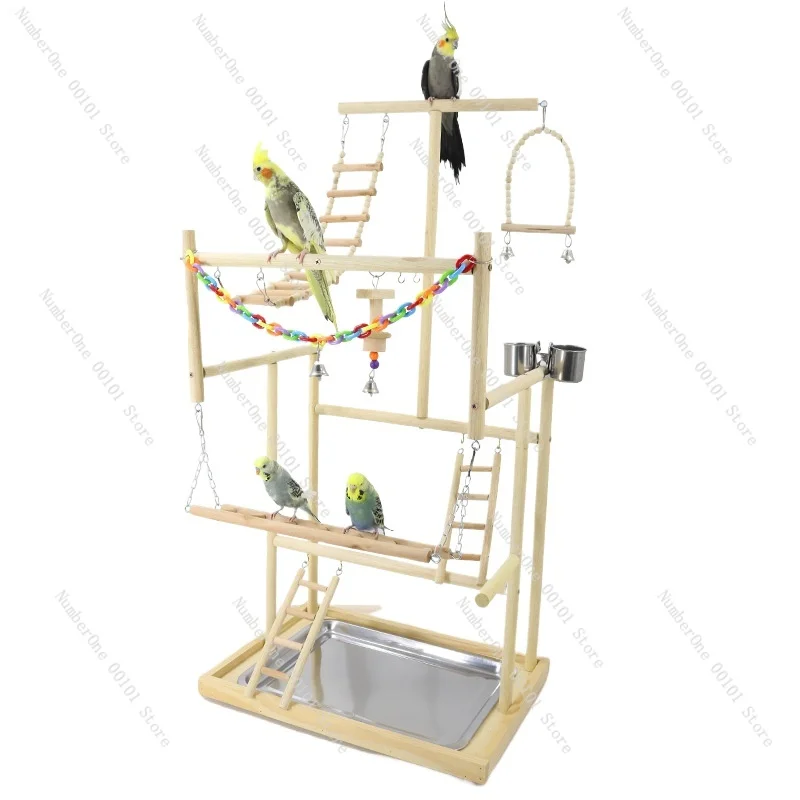 Wood Parrot Playground Bird Playstand Perchers Cockatiel Playgym With Swing Ladders Feeder Bite Toys Activity Center W178