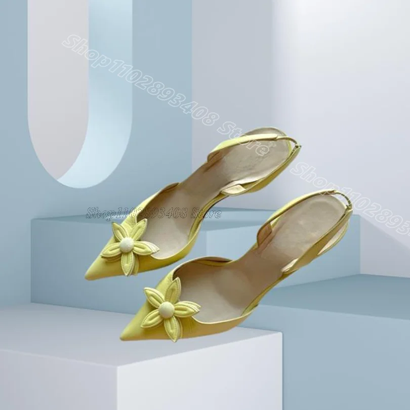 

Yellow Flower Decor Stiletto Sandals Pointed Toe Summer Stylish Design for Women Casual Party Sandals 2025 Zapatos Para Mujere