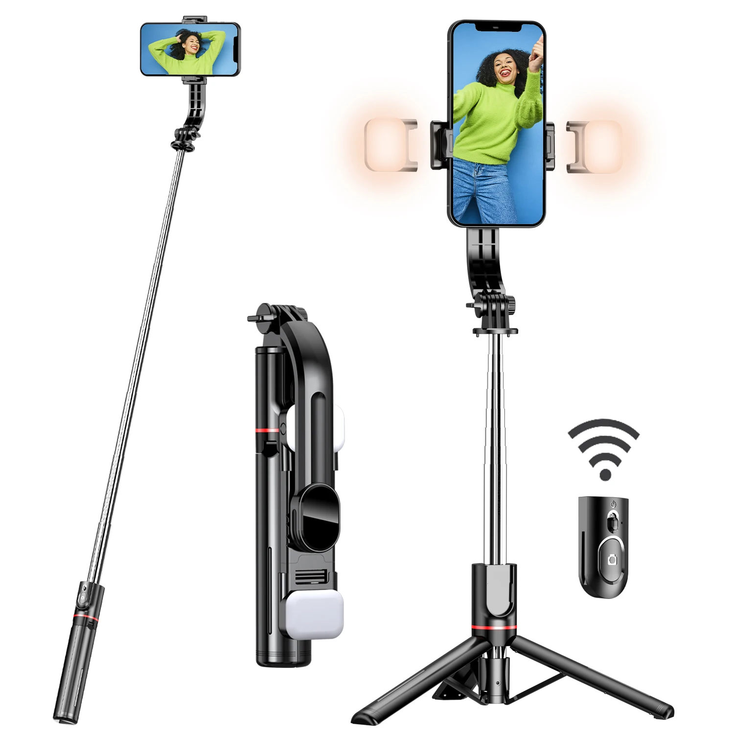 

Selfieshow L13d Foldable Wireless Bluetooth Fill Light Tripod Selfie Stick 1160mm Tripe Stabilizer for Android IOS Cellphone