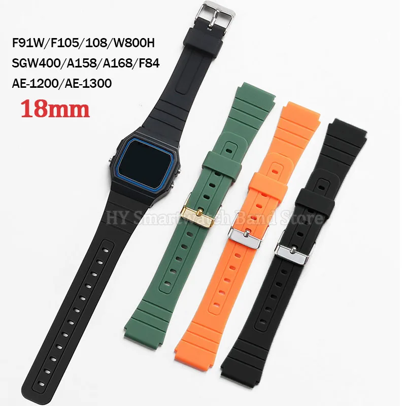 Rubber Soft Watch Strap 18mm for Casio F91W F84 A158/168/108/F105 AE1200/1300 W800H SGW400 Men Silicone Wrist Band Accessories