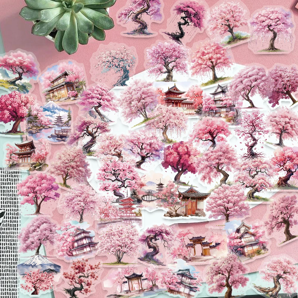 50 STKS Roze Aquarel Perzikboom Art PET Stickers Romantische Decoratie Briefpapier Doos Water Cup Penhouder Plakboek Gift Sticker