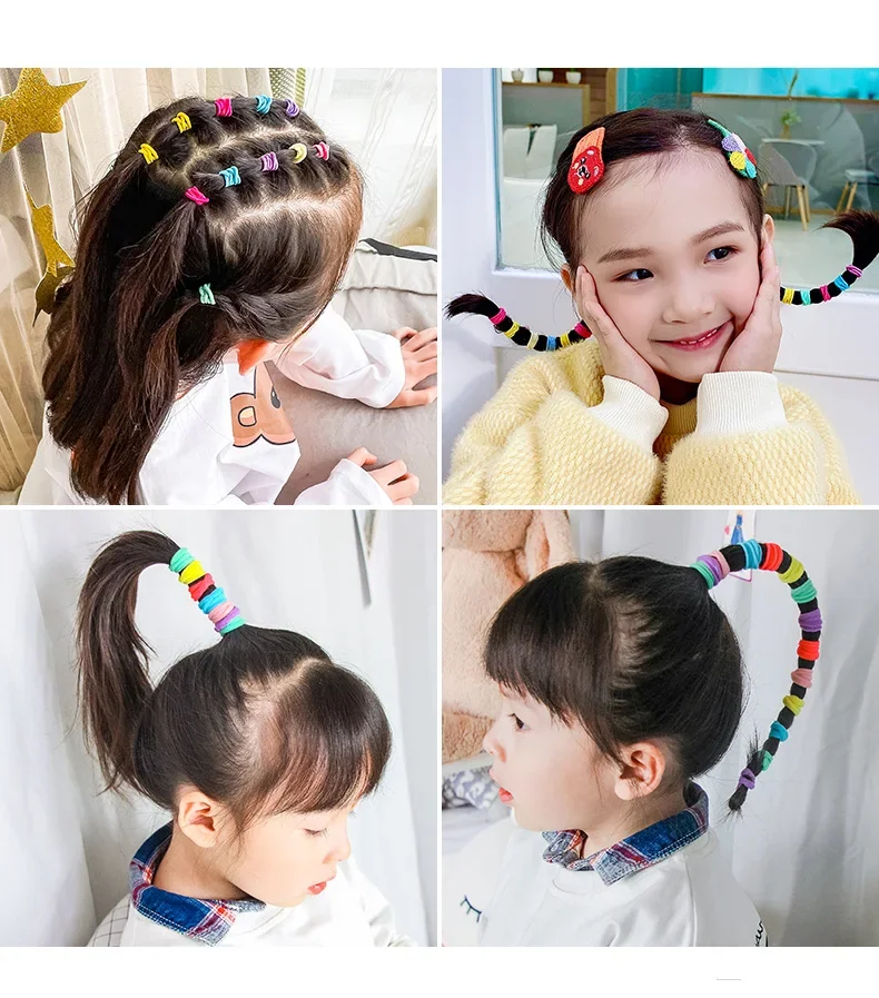 100 teile/satz Kinder Elastische Haarbänder Mädchen Gummiband Für Kinder Süßigkeiten Scrunchie Haar Krawatten Clip Stirnband Baby Haar Zubehör – Detail 5