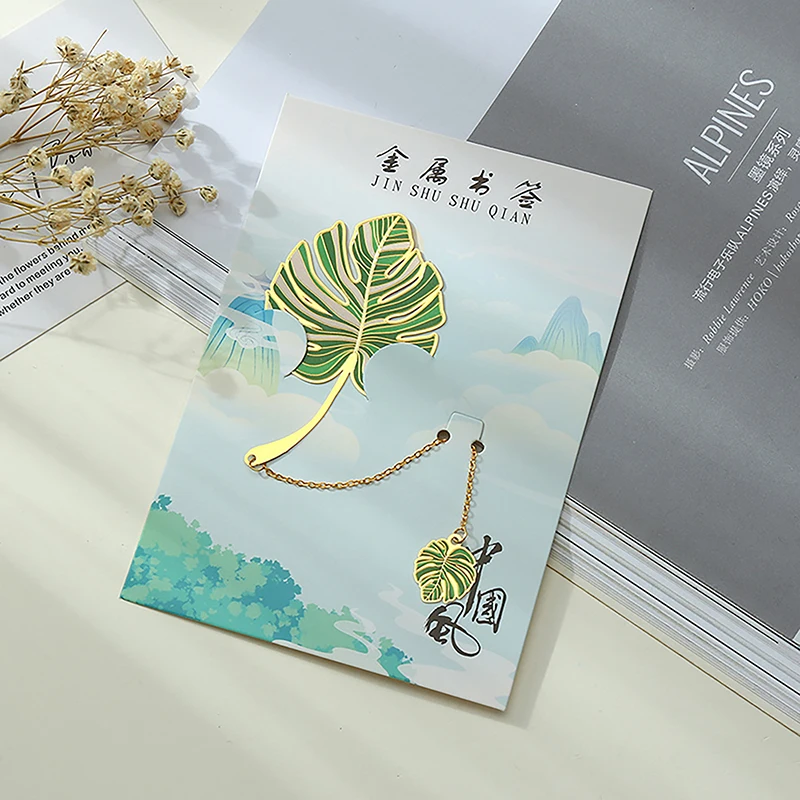 1PC Exquisite Lotus Leaf Vein Metal Bookmark Chinese Style Creative Bookmarks Tassel Pendant Student Gift School Stationery