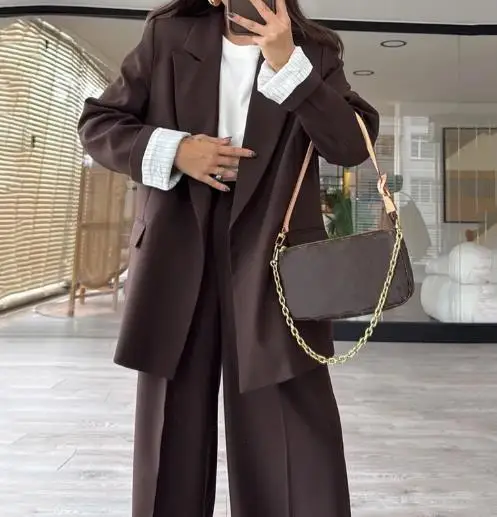

Women's Long Sleeved Loose Jacket And Wide Leg Pants Two-Piece Set 2025 New Style Casual Comfortable Suit