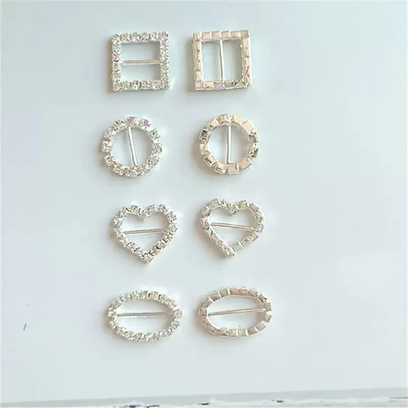 10pcs Square Rhinestone Buckle Gift Box Invitation Card Decoration Accessories Ribbon Bow Ribbon Slider Buckle