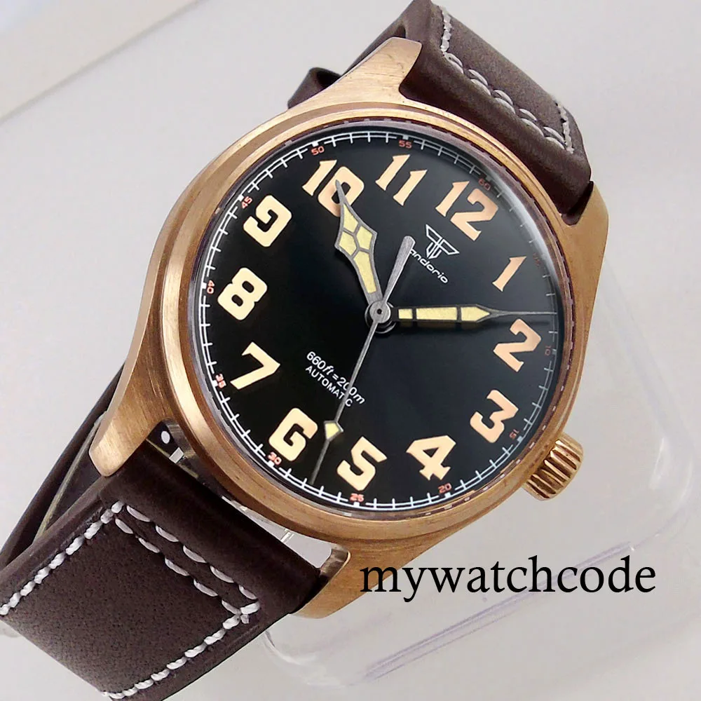 Tandorio Cusn8 Echte Bronze Pilot Uhr Männer 200M Taucher NH35A PT5000 Automatische Armbanduhr Sapphire Bereich-Uhr Military Uhr