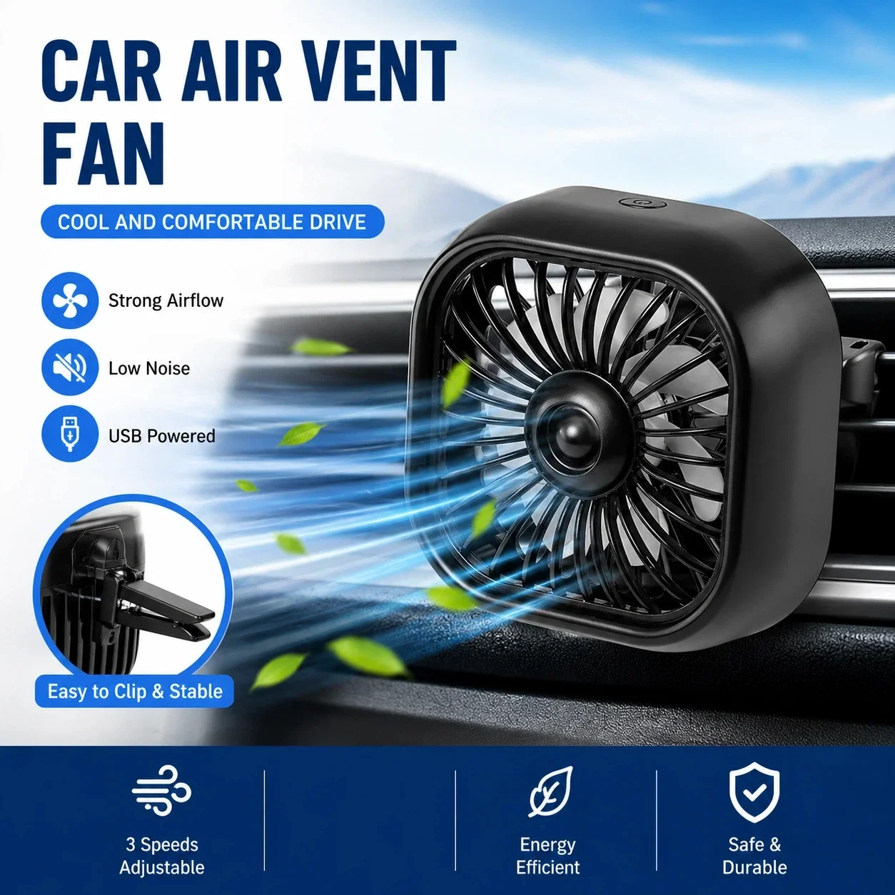 Car Air Outlet Cooling Fan USB Color Light Low Noise Multifunction Mini Car Fan Auto Interior Automotive Supplies Cooler