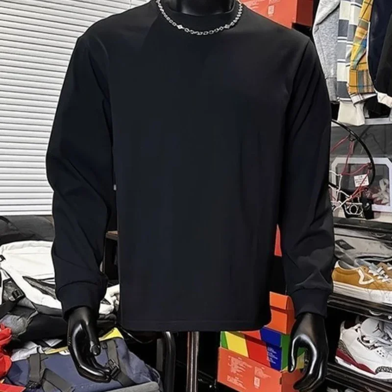 Men's Women's 100% Cotton Long Sleeve T-Shirt Autumn Winter Loose Fit Solid Color Thick Warm Base Layer Top Unisex Pullover Tee