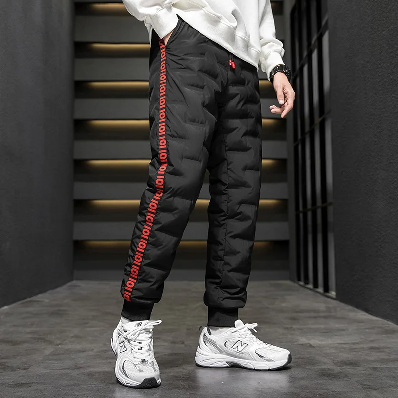 80% White Duck Down Pants Thick Warm Winter Clothes for Men Fashion Letter Windproof Padded Pants Plus Size Casual Pants