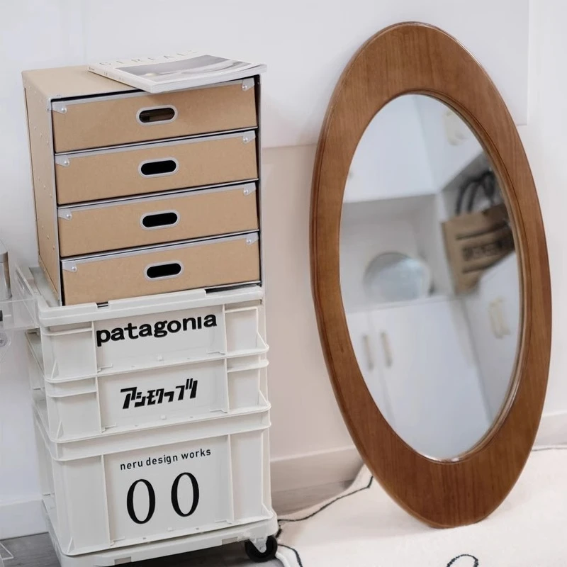 Medieval style high definition mirror bedroom living room wall-mounted oval floor fitting mirror