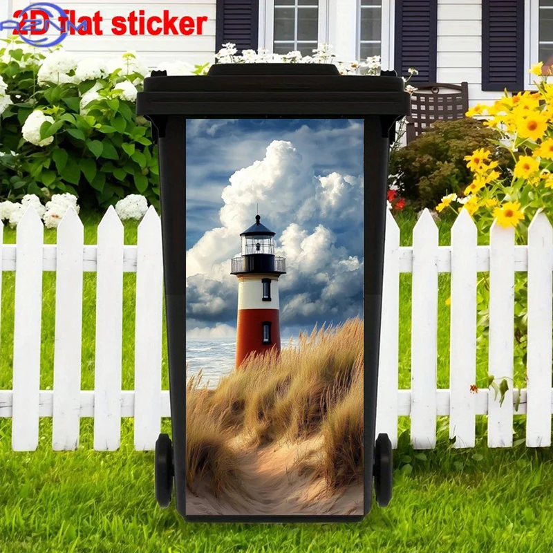 2D Flat 1pc Abstract Trash Can Sticker, Gorgeous Self-Adhesive Art Stickers, Sandy Dunes Trash Can Stickers Decor, Ocean View