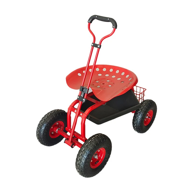 

360 degree rotating seat car, four-wheeled garden tool car telescopic handle gardening garden car