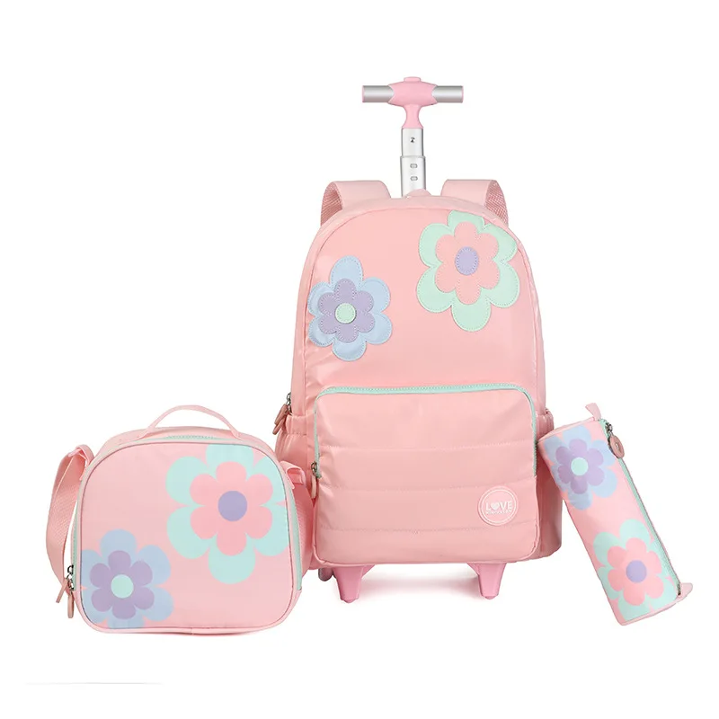 Children Rolling School Backpack For Teenagers Girls Travel Luggage Trolley School Bag Set Wheeled Backpack Students Book Bag