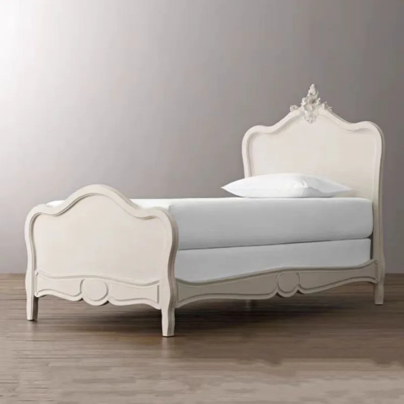 

American country solid wood carving flower storage children's bed French retro old European neoclassical princess bed all solid