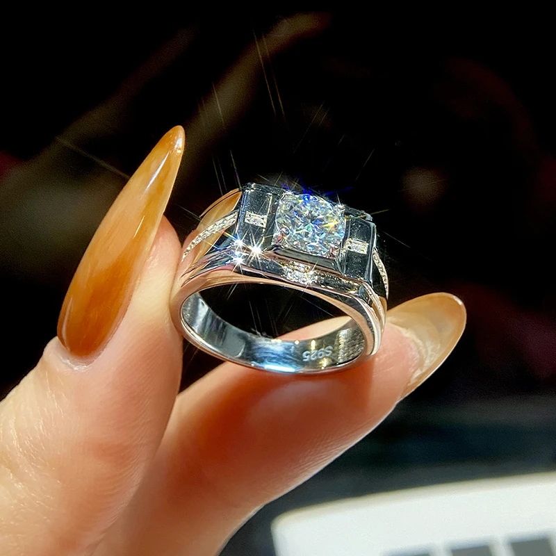 GRA 1CT موضة معتمد مويسانيتي الماس خواتم الخطبة للرجال ريال 925 فضة هدية للذكرى السنوية مجوهرات #2