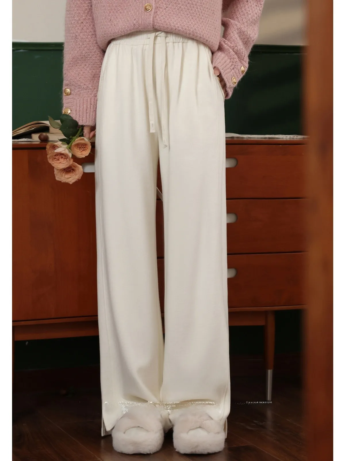 

Свободные широкие повседневные брюки для женщин на флисовой подкладке, удобные, мягкие, осенне-зимние, модные, женские брюки