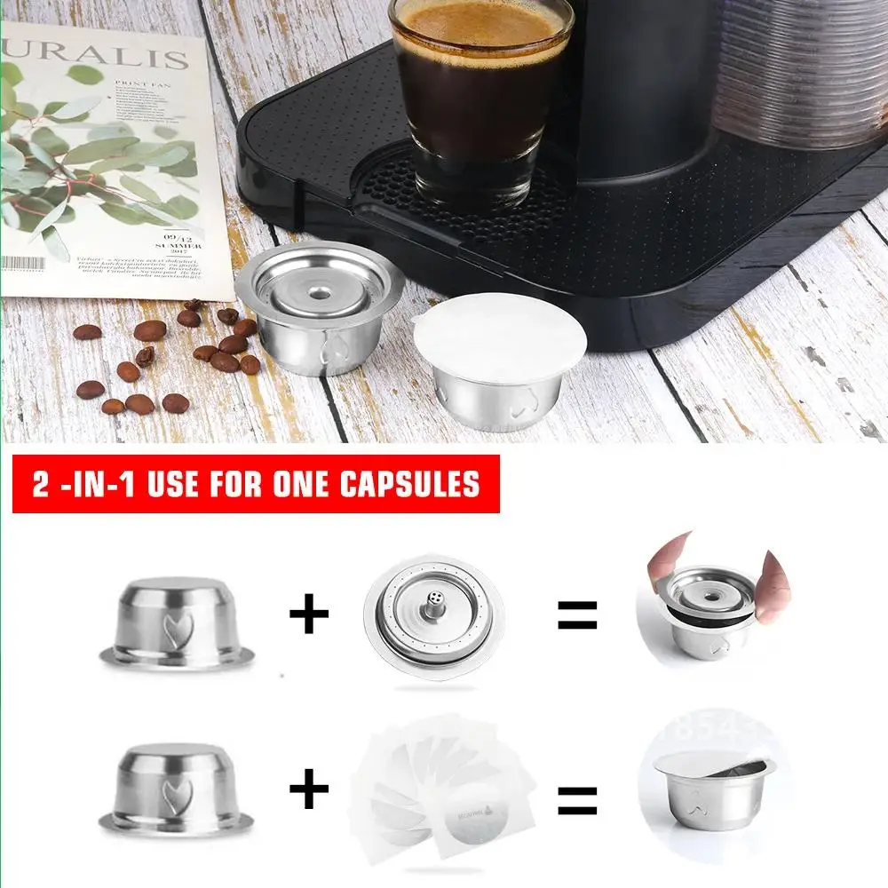 2 IN 1Reusable Vertuo Coffee Capsule Steel Stainless Metal for Nespresso Vertuoline Plus Machine Cream Coffee Filter