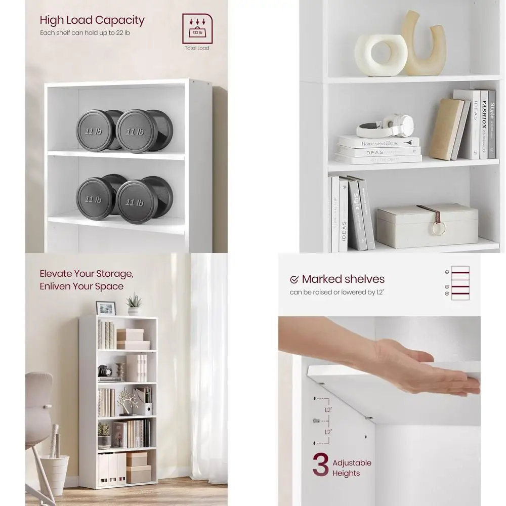 

5-уровневая книжная полка Cloud White, открытое хранилище, 9,4x23,6x52,8, подходит для гостиной, домашнего офиса, столовых ворот - ULBC165T14