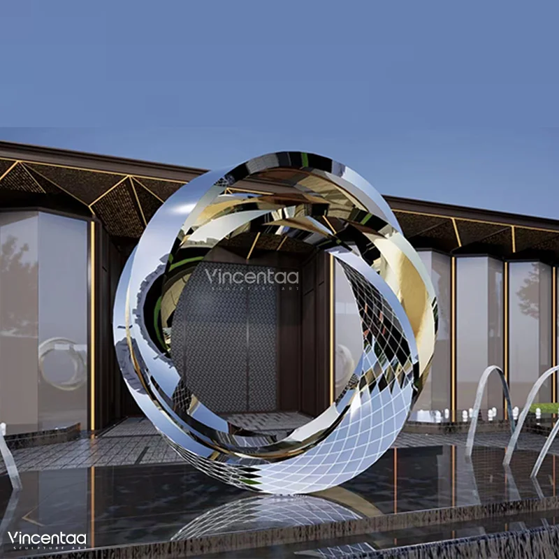 Vincentaa Custom Stainless Steel Ring Garden Sculpture Modern Art Decorative Landscape Sculpture
