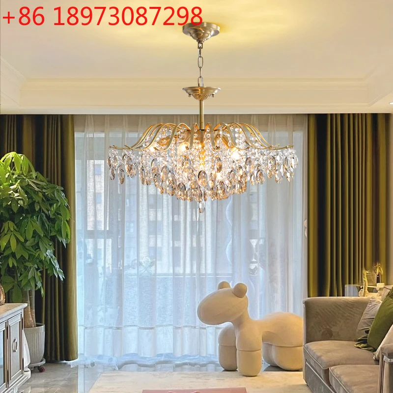 

Роскошная французская светлая столовая, хрустальная лампа для гостиной, современная европейская художественная атмосфера, островная чайная комната, полностью медная лампа