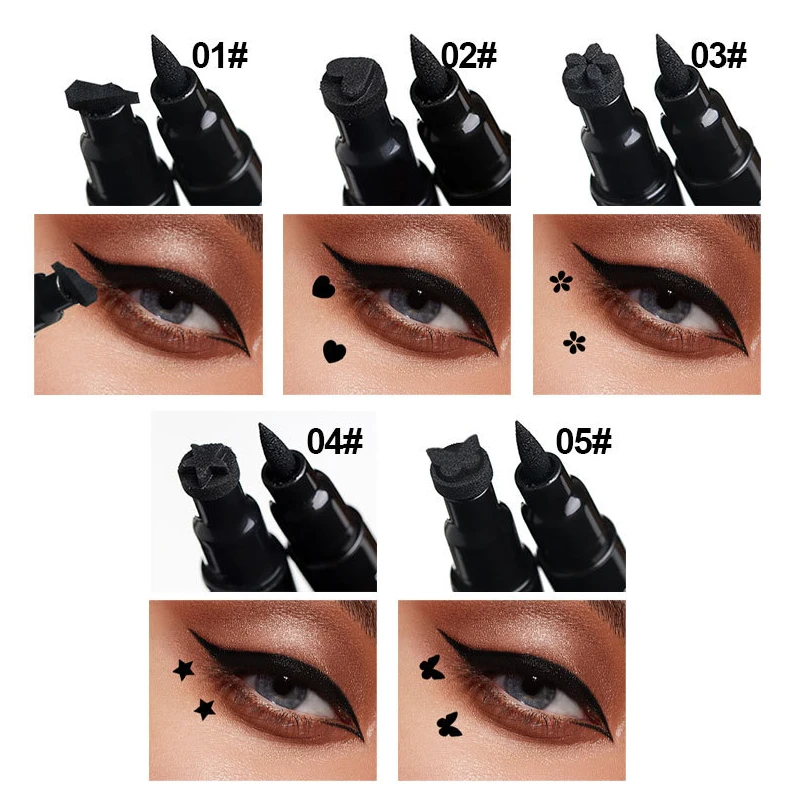 2024 Double Headed Star Seal Eyeliner Pen Waterproof Novice Love Plum Blossom Embellishment Eye Corner Eye Tail Eyeliner Tool