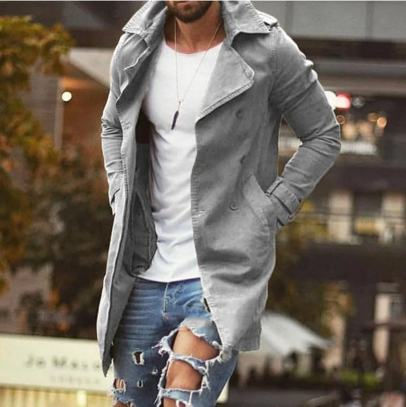 plus Size Men's Mid-Length Form-Fitting Windbreaker Casual Jacket for Spring And Autumn 2025