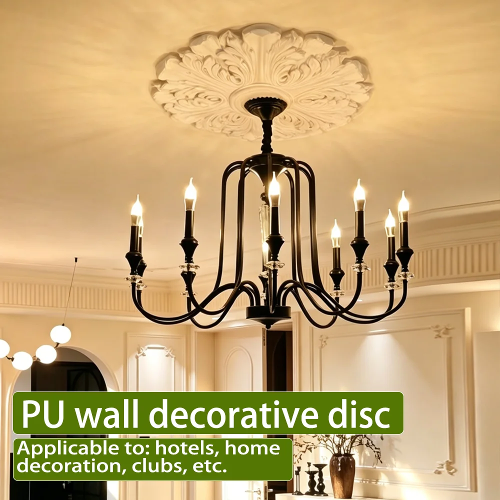 Circular Floral Embossed PU Polyurethane Ceiling Ornament European Classic Style Imitation Gypsum Art Panel Home Indoor