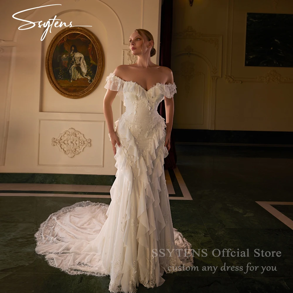 

SSYTENS Luxury Wedding Dress Appliques Off Shoulder Mermaid Bridal Gowns Ruffles Elegant Saudi Arabic Bride Dresses Customized