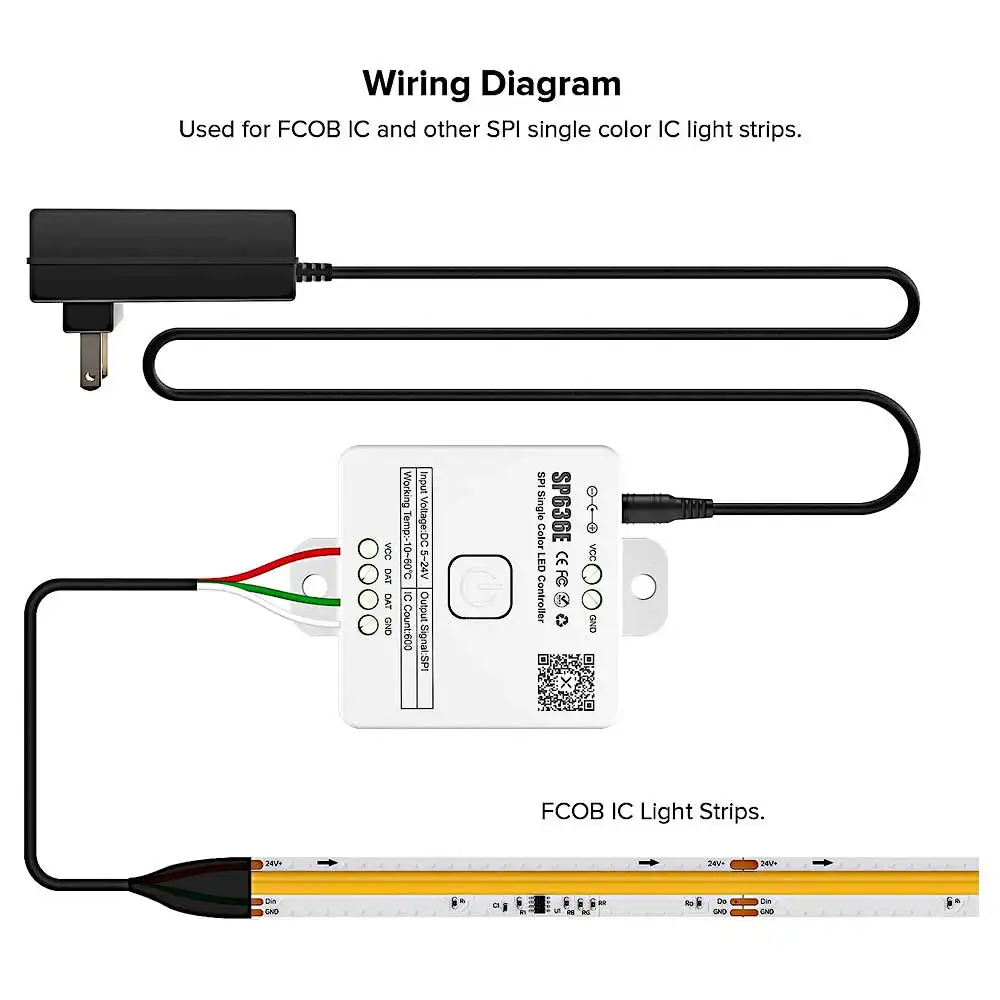 SP636E موسيقى أحادية اللون بلوتوث SPI LED تحكم تأثير الضوء الأبيض الديناميكي لشريط FCOB IC LED يعمل مع جهاز التحكم عن بعد RC1/RB1 #3