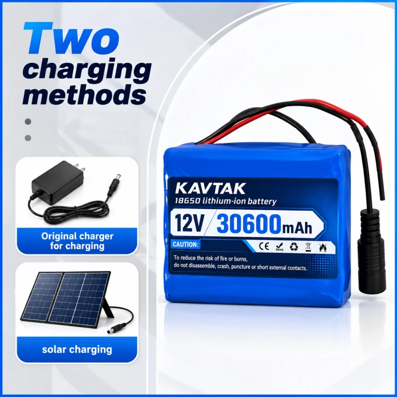12V lithium-ion rechargeable battery, 30.6Ah 18650 battery pack built-in BMS for monitoring, lighting, and off grid appliances