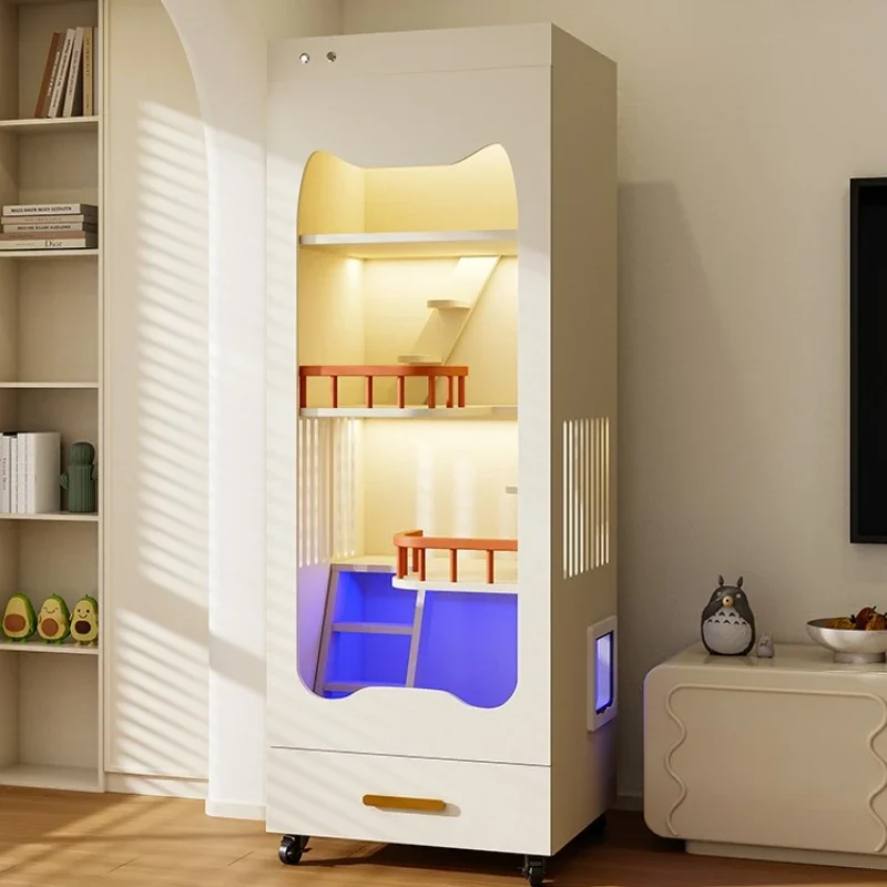 Solid wood cat villa household indoor cat litter box with toilet integrated does not occupy an area of cat luxury high-end