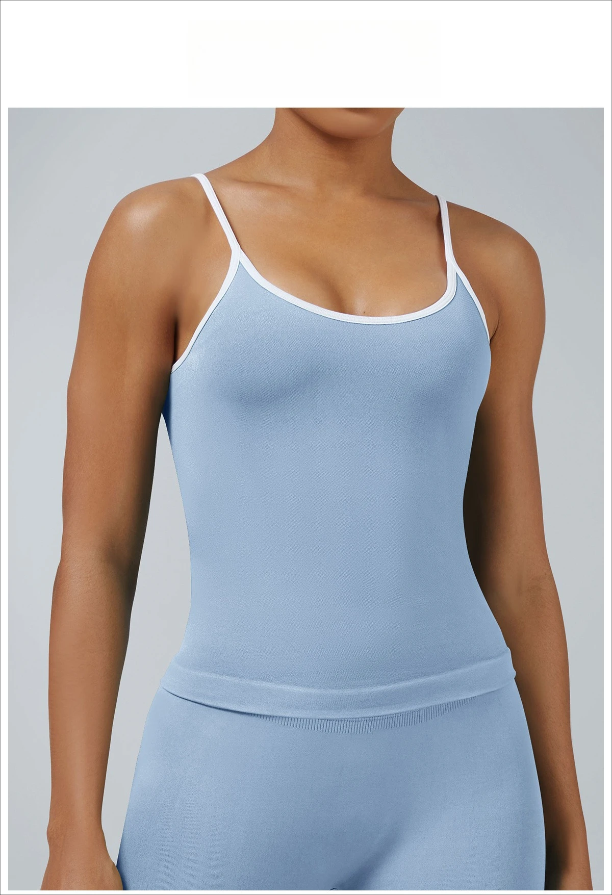 Damen Color-Blocking Gym-Sport-Tops Sommer Yoga Fitness Sexy Rückenfreie Strick-Camisoles mit Brustpolster und Trägern – Detail 8