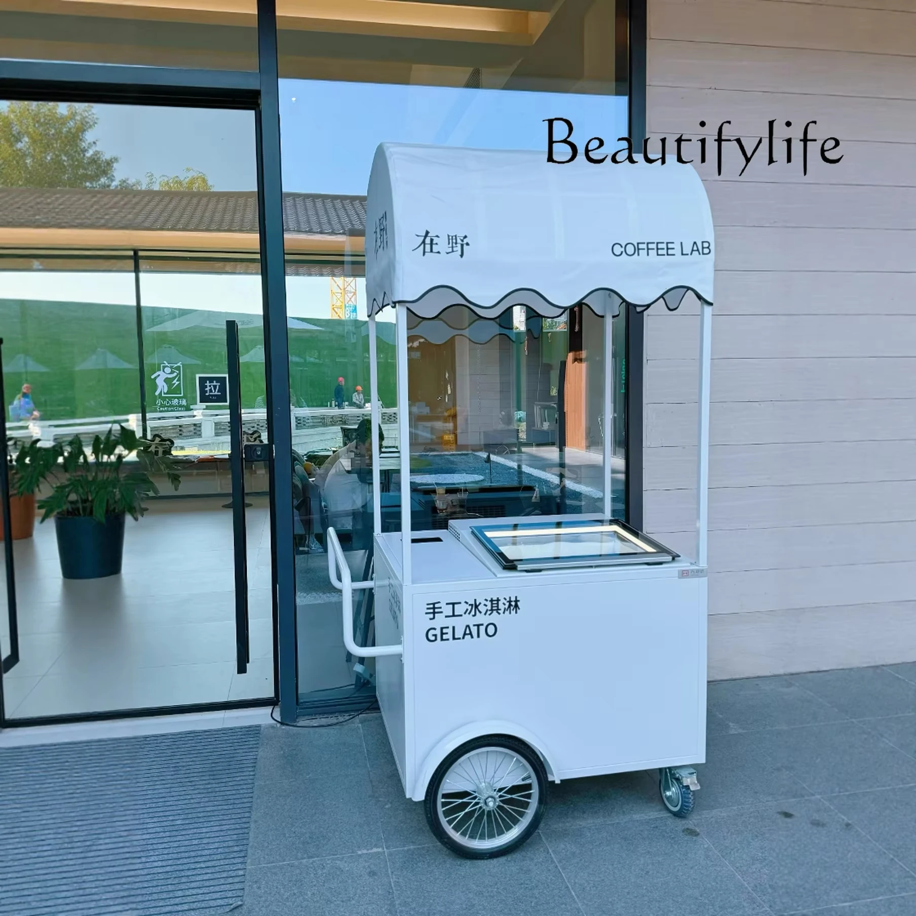 Custom Commercial Ice Cream Cart Movable Freezer Display Cabinet Multifunctional Mobile Stall Food Vending Cart Customizable Log