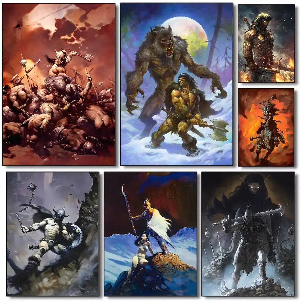 ملصق فني من Frank f-Frazetta عالي الدقة لديكور المنزل على الحائط اللاصق المقاوم للماء وغرفة المعيشة المنزلية والديكور الجمالي #1
