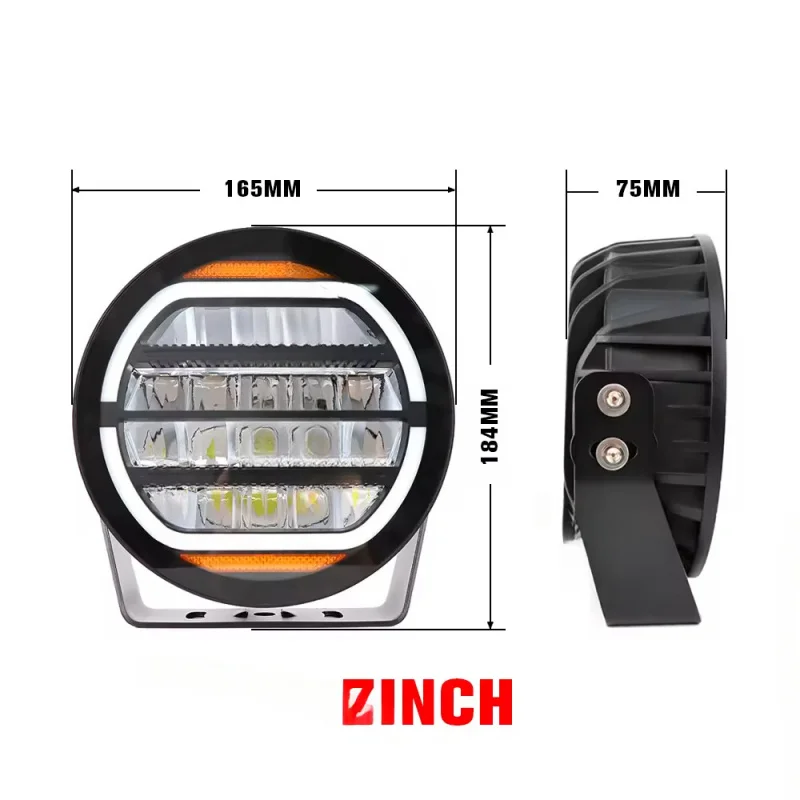 For Off-road Vehicle Truck SUV 7inch / 5inch IP68 Orange/White Round 9inch LED Work Light