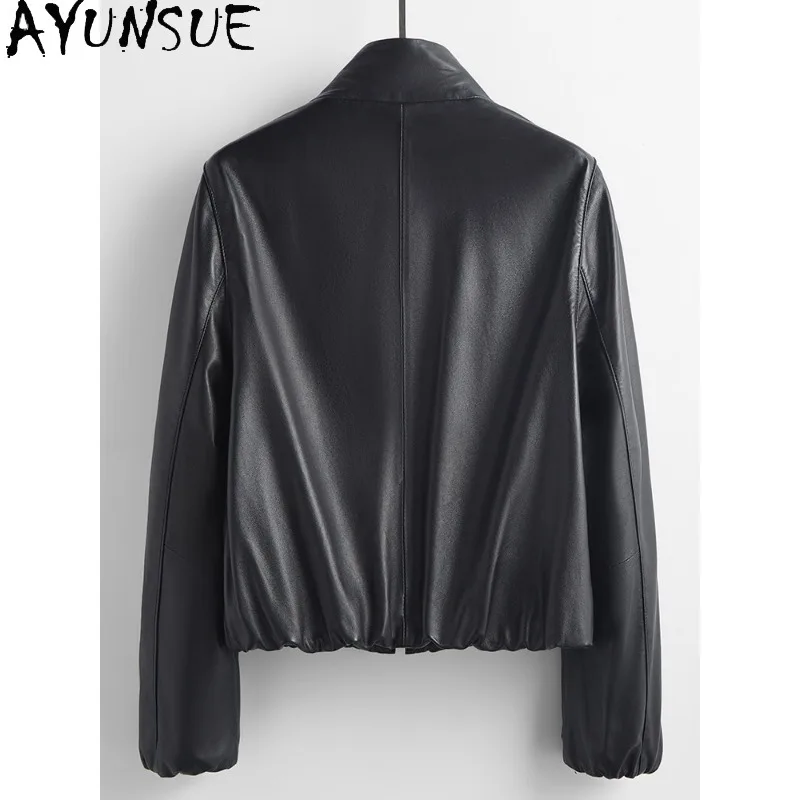 AYUNSUE Real Leather Jackets for Woman Spring Autumn Black Long Sleeve Tops Casual Loose Sheepskin Jacket Woman Clothes Jaqueta