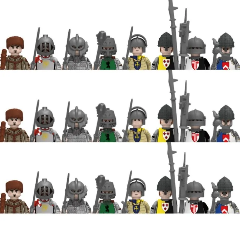 Medieval Castle Wars Moc Knight Soldier Weapon Action Figure Tent Oven Road Sign Wine Cask Fruit Stand Building Blocks Kids Toys