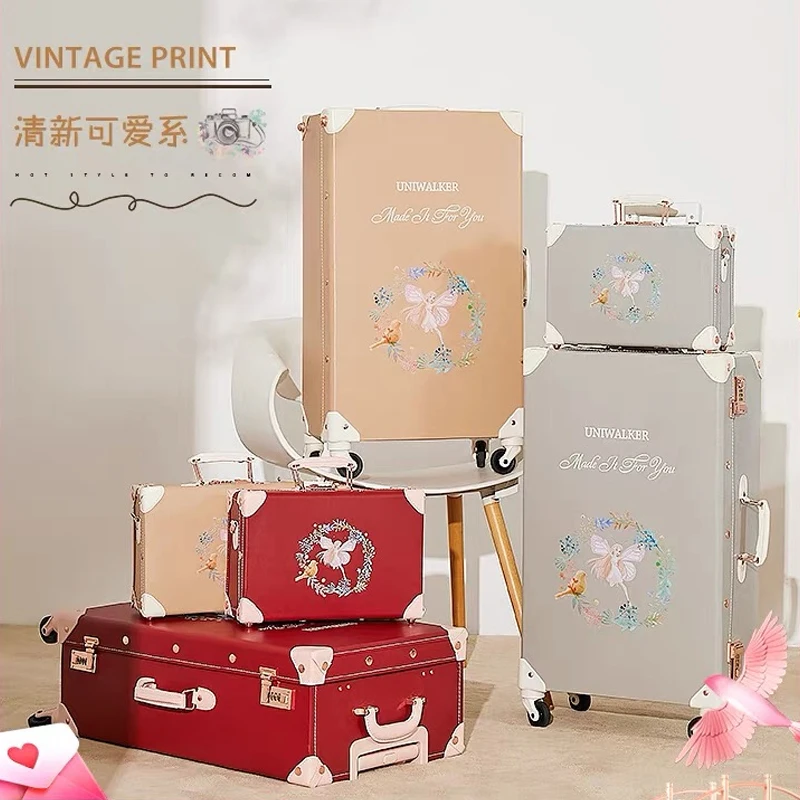 Hot!New Women 2PCS/SET Vintag Travel Suitcase Rolling Luggage,12