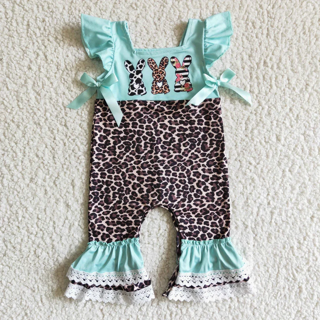 

Симпатичный комбинезон для девочки Happy Easter Bunny Leopard Baby Blue