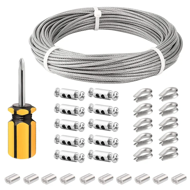 SGYM 50M/3mm Cable Kit 304 Stainless Steel Wire Rope PVC Coated For Climbing Plants Garden Wire Trellis