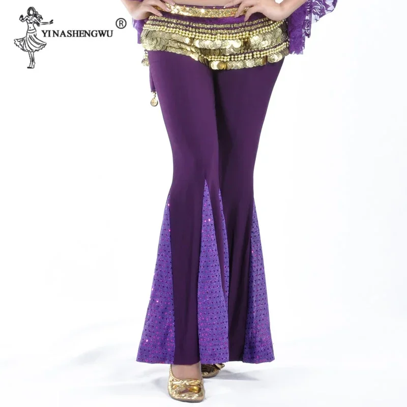 Spodnie do tańca brzucha dla kobiet, kryształowe stroje do tańca brzucha, damskie spodnie z wysokim stanem i rozszerzanymi nogawkami, spodnie do występów tańca brzucha.