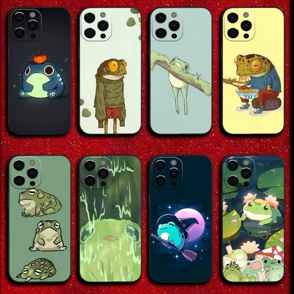 

Cartoon Funny Frog Phone Case For iPhone 17,16,15,14,13,12,11,Pro,Max,Plus,E,SE4,Air,Mini Black Cover