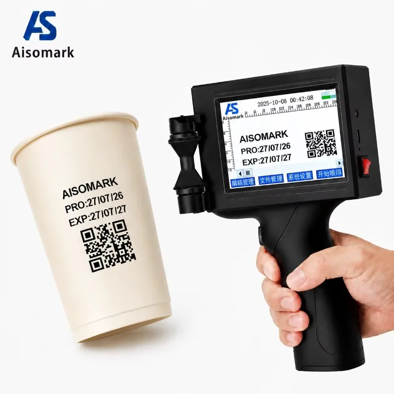 AISOMARK 12.7mm 0.5inch Handheld TIJ Inkjet Printer, Large Character Coder for Flex Egg, 1 Year Warranty